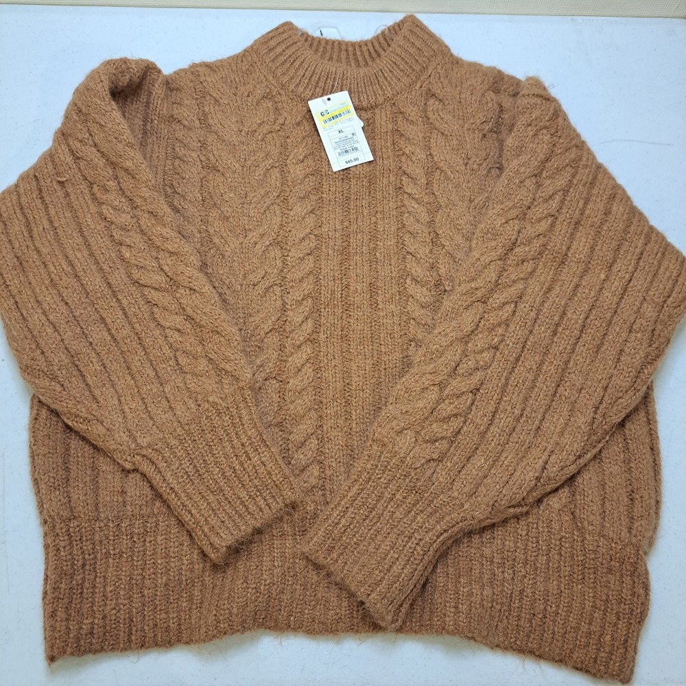 A New Day Womens Sweater XL Heather Brown NWT Cable Knit 1879-360